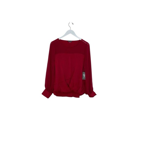 Vince Camuto Deep Red Sheer Long Sleeve Top Size M NWT - Picture 1 of 5